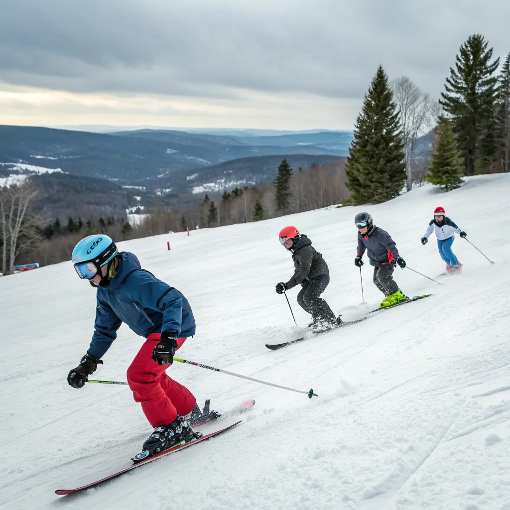 Group of skiers in beginner course