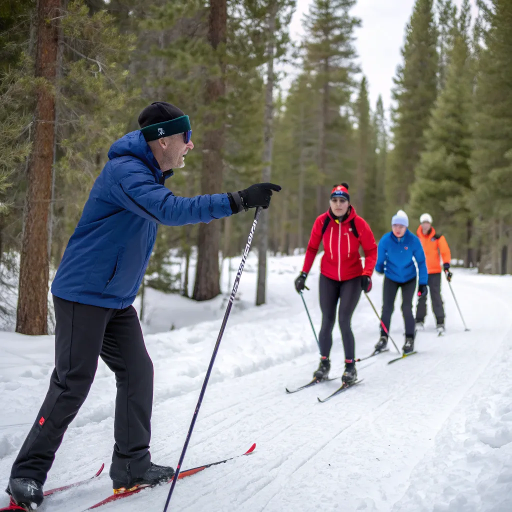 Instructor guiding a cross-country skiing class